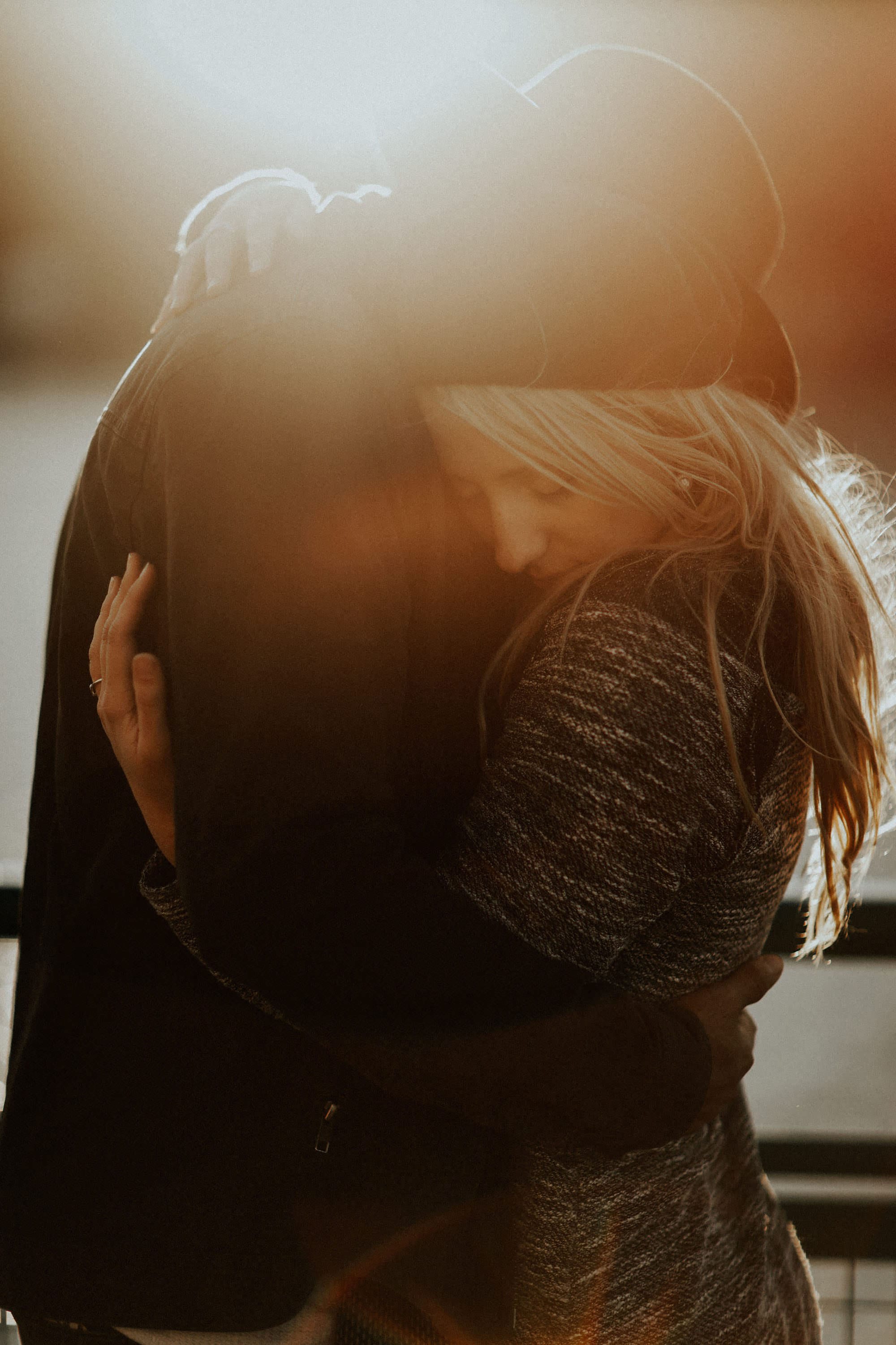 Intimate hug at sunset