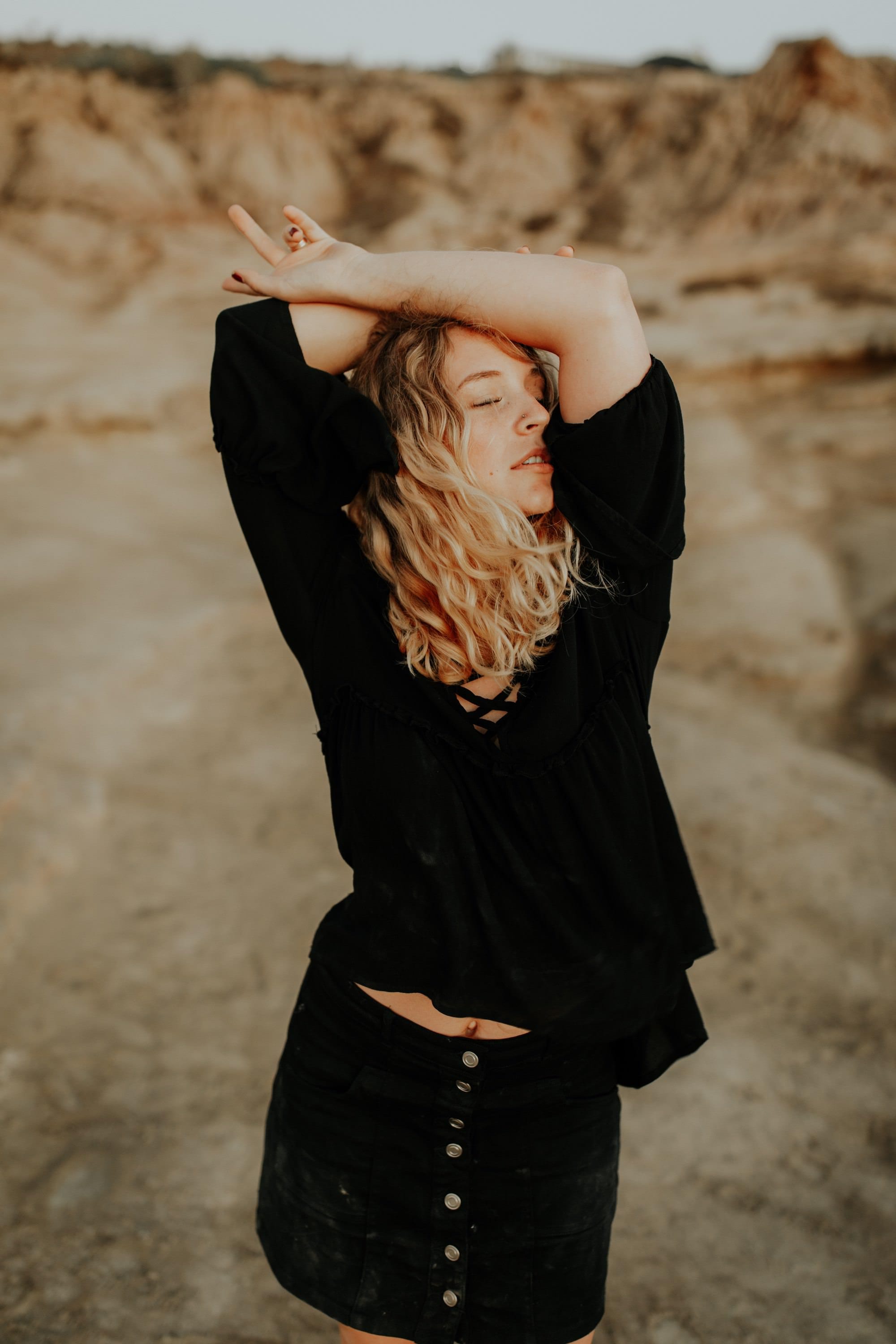 Girl modeling on the cliffs