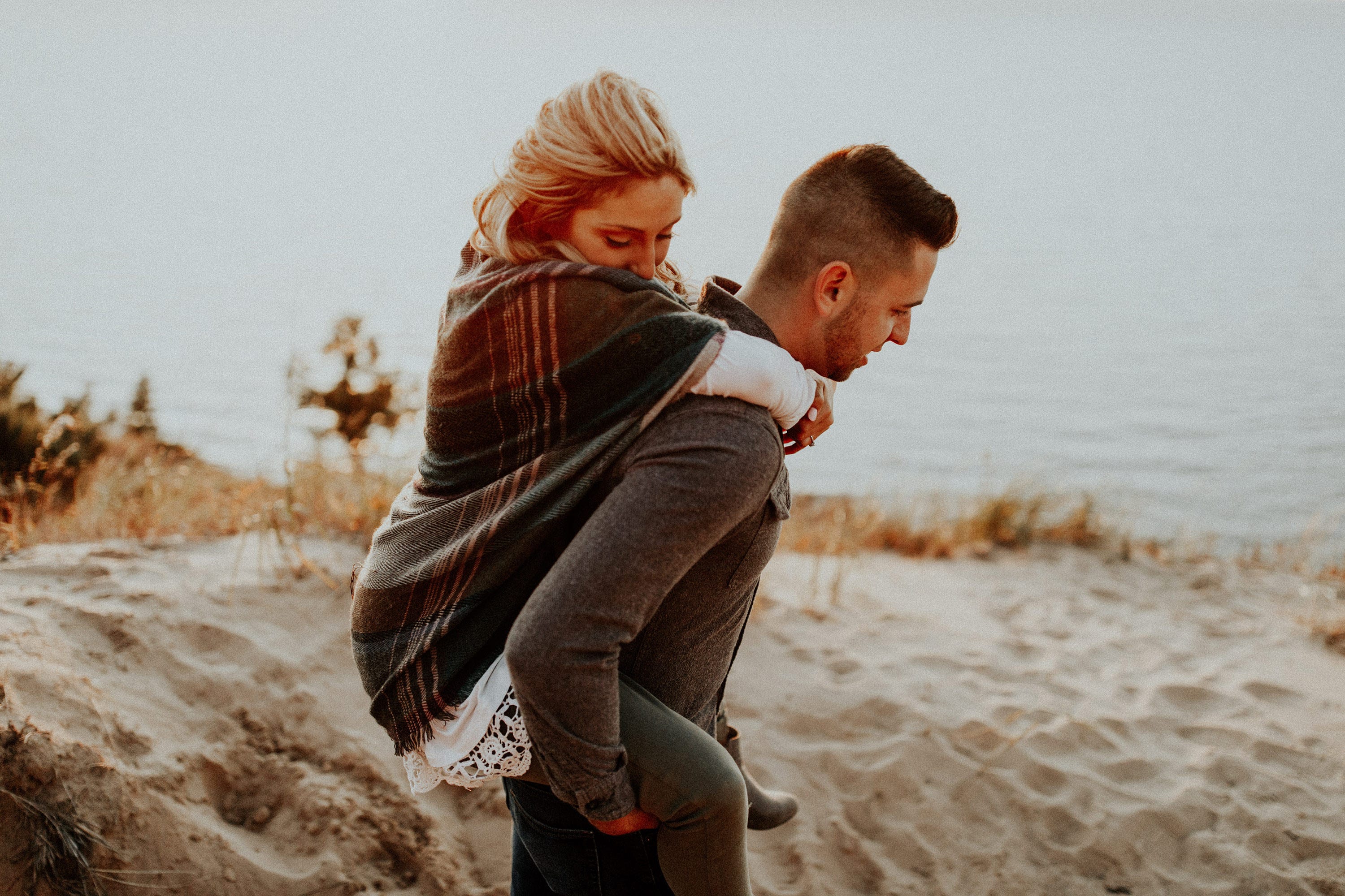 Couple hiking and exploring the trails of Northern Michigan Sunset, Sleeping Bear Dunes, Engagement, Session, Josh Rexford