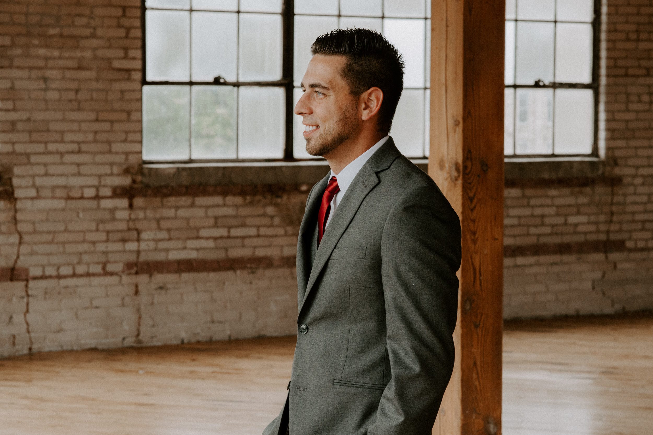 Clean cut groom in a warehouse Industrial, Chic, Downtown, Wedding, Josh Rexford, Photographer